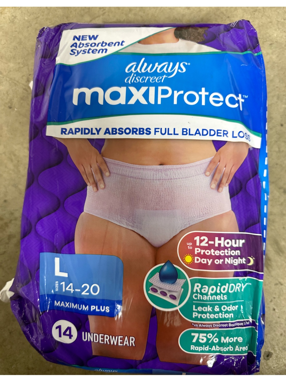 Always MaxiProtect Incontinence Briefs - 14 pack, size Large